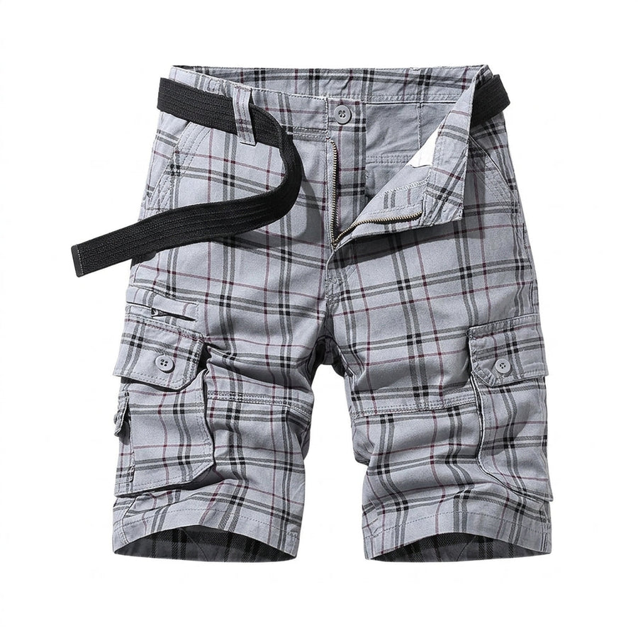 Herren Cargo Shorts mit Karomuster und Gürtel und Beintaschen
