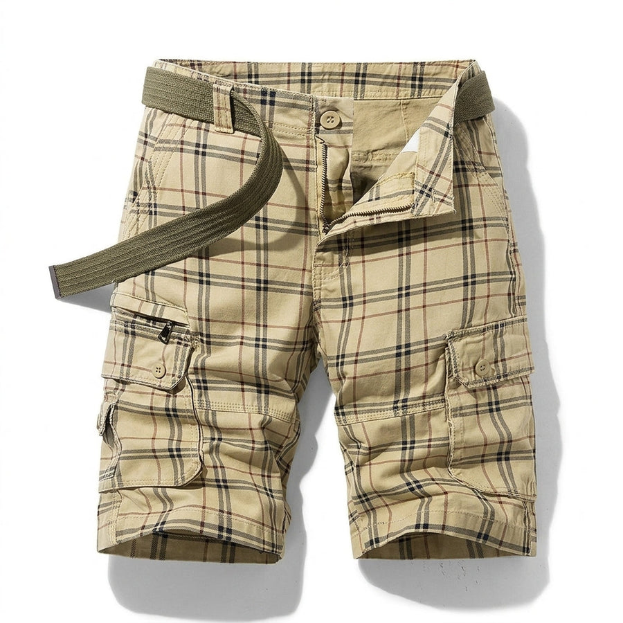 Herren Cargo Shorts mit Karomuster und Gürtel und Beintaschen