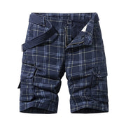 Herren Cargo Shorts mit Karomuster und Gürtel und Beintaschen