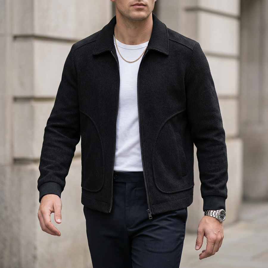 Herren Cordjacke mit Reißverschluss und gerippten Bündchen