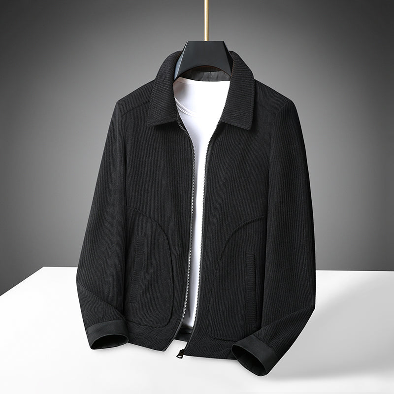 Herren Cordjacke mit Reißverschluss und gerippten Bündchen