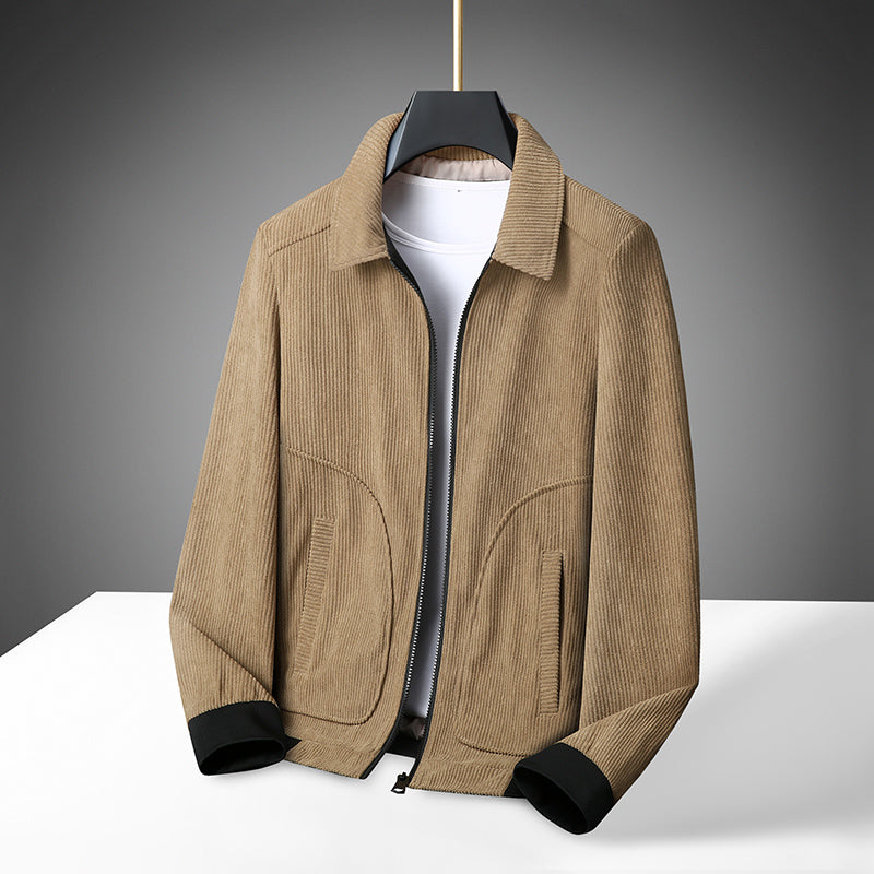 Herren Cordjacke mit Reißverschluss und gerippten Bündchen
