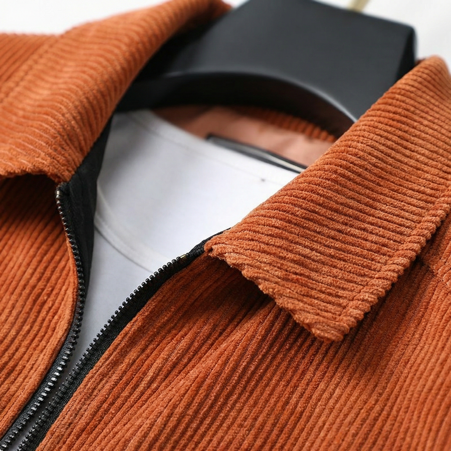 Herren Cordjacke mit Reißverschluss und gerippten Bündchen