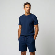 Herren Geripptes Set Mit Kurzarm Shirt Und Shorts