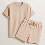Herren Geripptes Set Mit Kurzarm Shirt Und Shorts