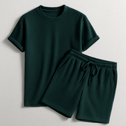 Herren Geripptes Set Mit Kurzarm Shirt Und Shorts