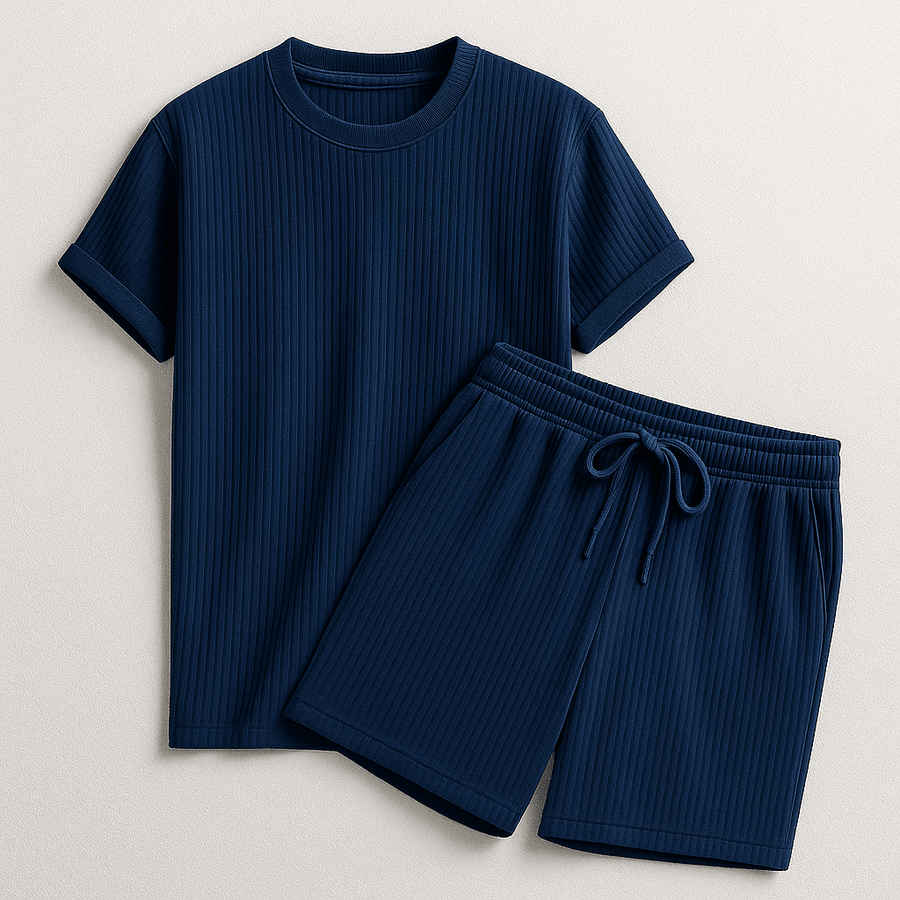 Herren Geripptes Set Mit Kurzarm Shirt Und Shorts