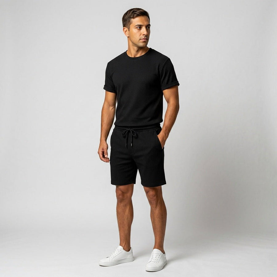 Herren Geripptes Set Mit Kurzarm Shirt Und Shorts