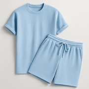 Herren Geripptes Set Mit Kurzarm Shirt Und Shorts