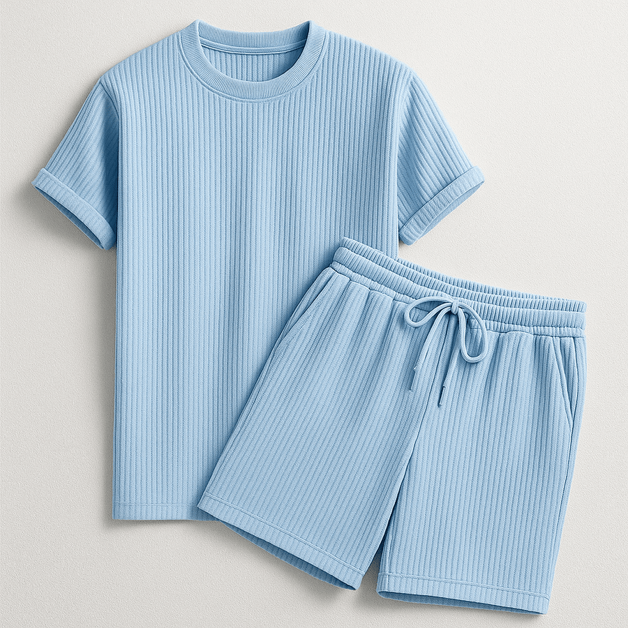 Herren Geripptes Set Mit Kurzarm Shirt Und Shorts