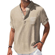 Herren Henley Hemd mit Kurzarm und Stehkragen und Brusttasche