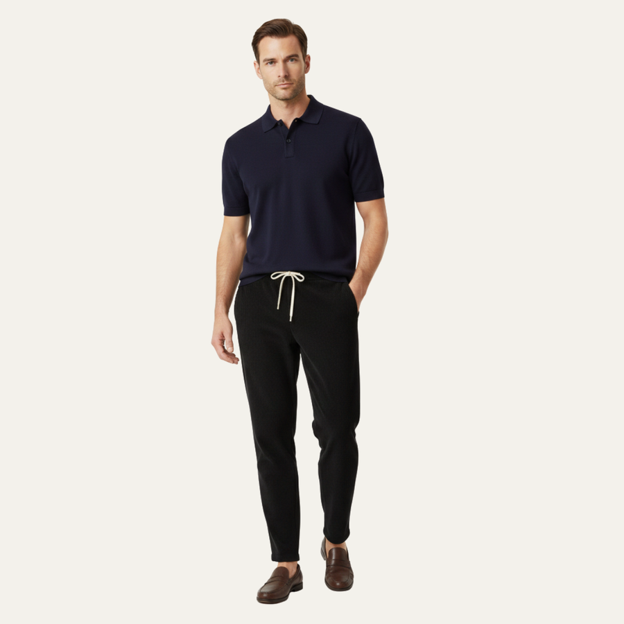 Herren Hose mit elastischem Bund und Kordelzug sowie geradem Bein