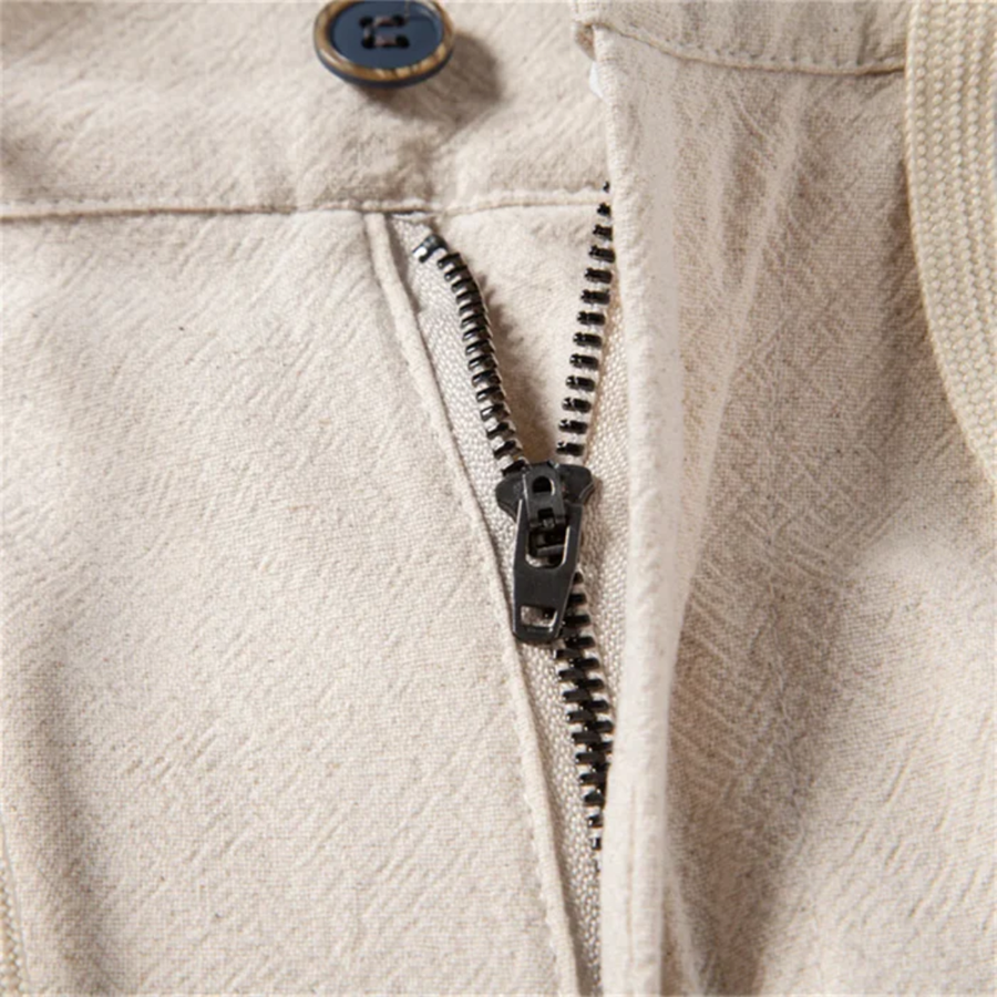 Herren Hose mit Faltenbund, Kordelzug und Reißverschluss
