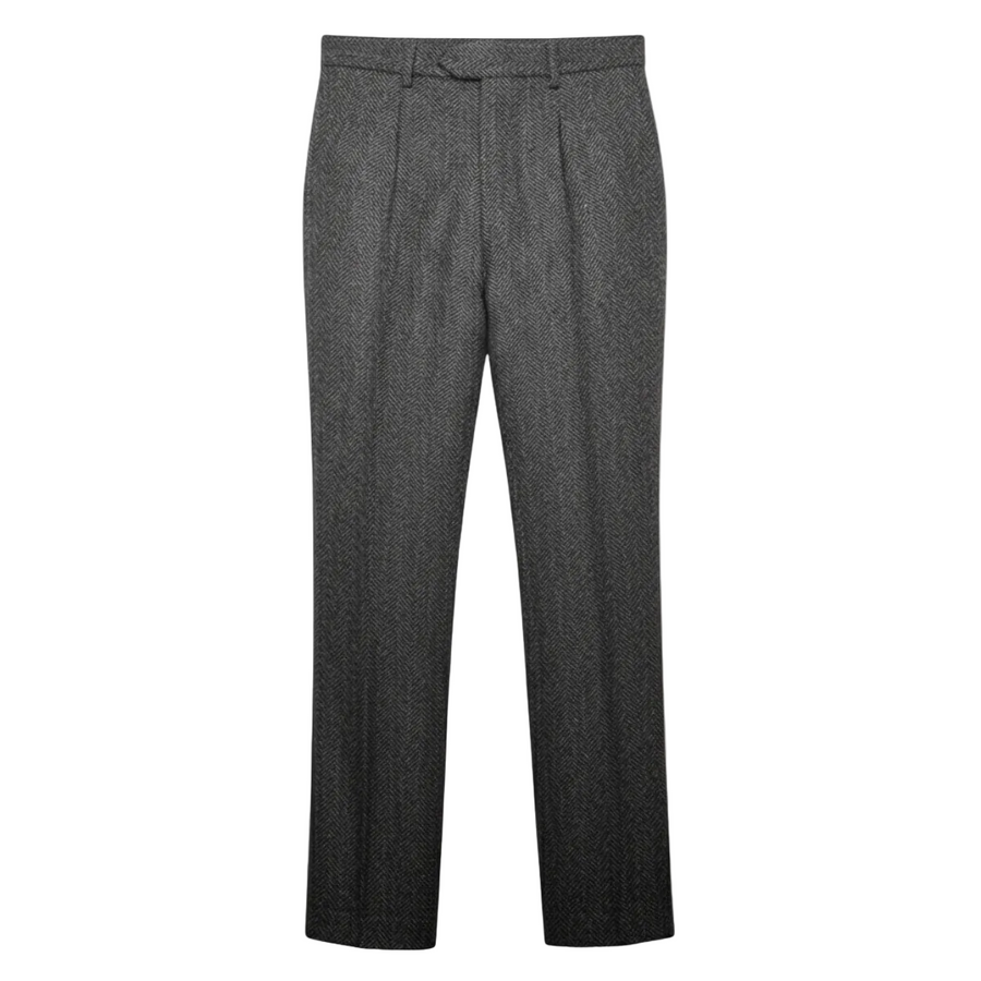 Herren Hose mit geradem Bein, Fischgrätmuster und Falten