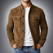 Herren Jacke mit Knopfleiste, Stehkragen und Brusttaschen mit Klappe