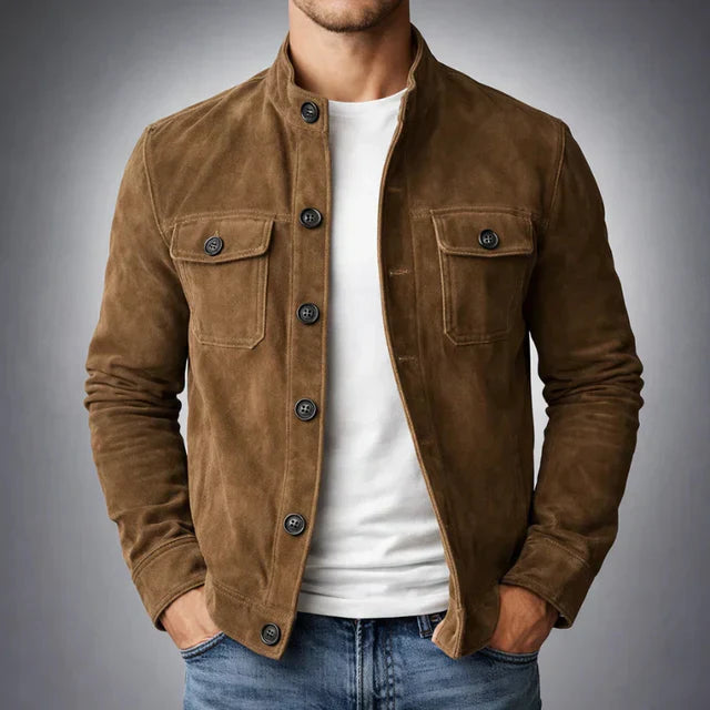 Herren Jacke mit Knopfleiste, Stehkragen und Brusttaschen mit Klappe