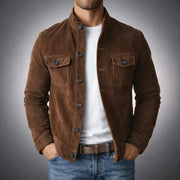 Herren Jacke mit Knopfleiste, Stehkragen und Brusttaschen mit Klappe