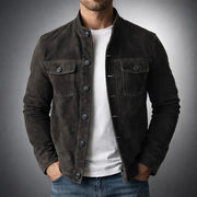 Herren Jacke mit Knopfleiste, Stehkragen und Brusttaschen mit Klappe