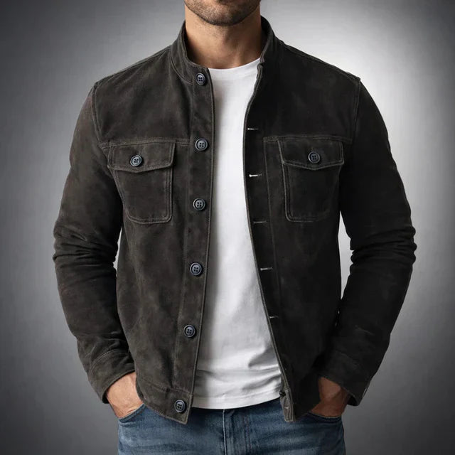 Herren Jacke mit Knopfleiste, Stehkragen und Brusttaschen mit Klappe