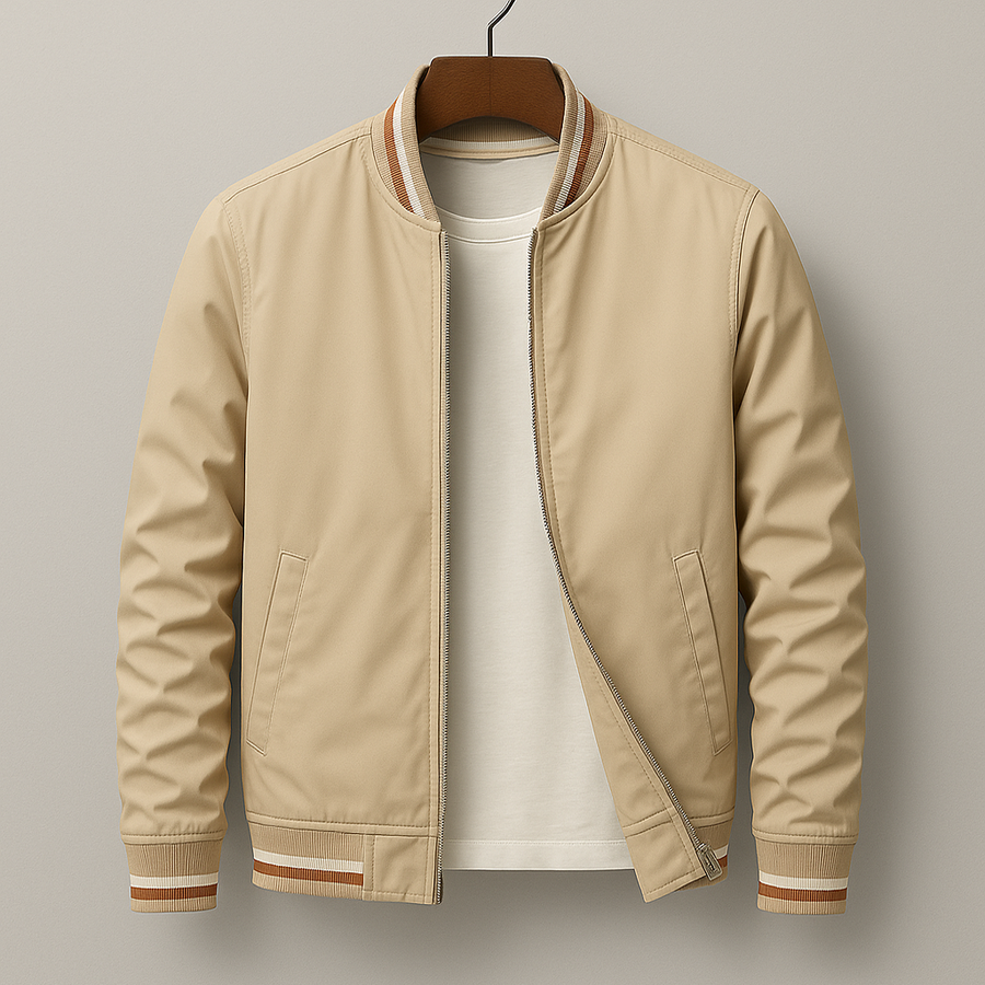 Herren Jacke mit Stehkragen, Reißverschluss und gerippten Bündchen