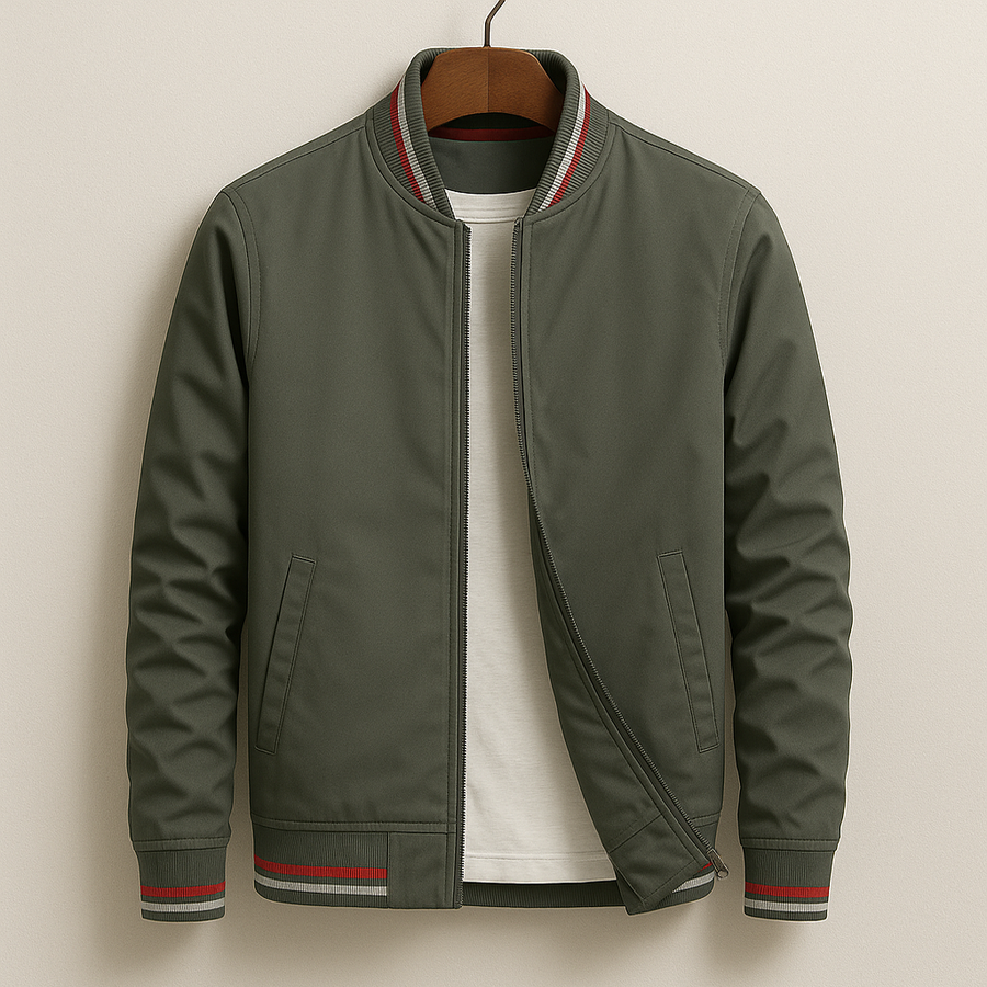 Herren Jacke mit Stehkragen, Reißverschluss und gerippten Bündchen