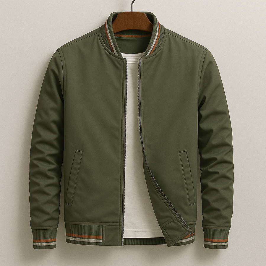 Herren Jacke mit Stehkragen, Reißverschluss und gerippten Bündchen