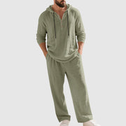 Andreas | Herren Kapuzen-Henley Leinen Set Relaxed-Fit Loungewear
