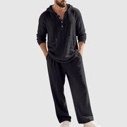 Andreas | Herren Kapuzen-Henley Leinen Set Relaxed-Fit Loungewear