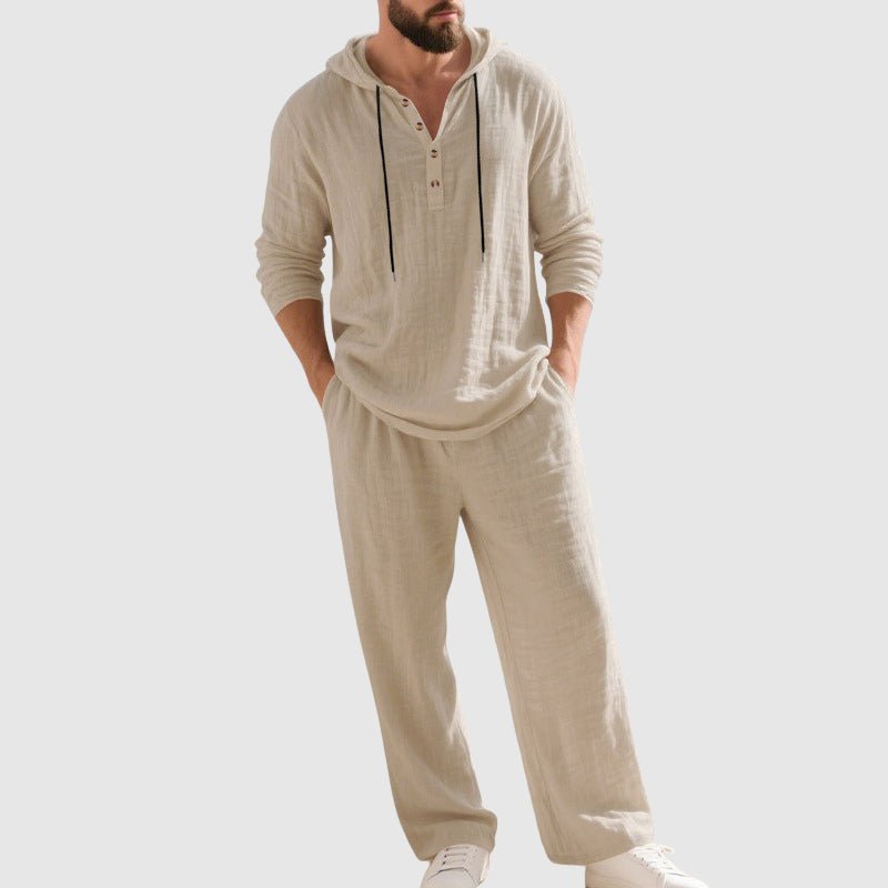 Andreas | Herren Kapuzen-Henley Leinen Set Relaxed-Fit Loungewear
