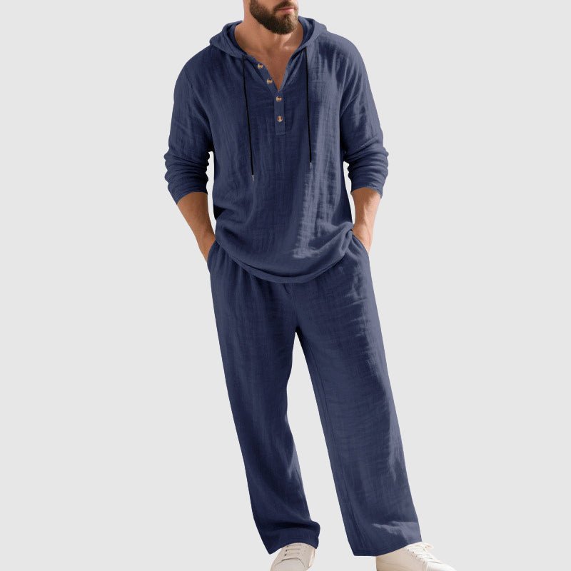 Andreas | Herren Kapuzen-Henley Leinen Set Relaxed-Fit Loungewear