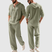 Andreas | Herren Kapuzen-Henley Leinen Set Relaxed-Fit Loungewear