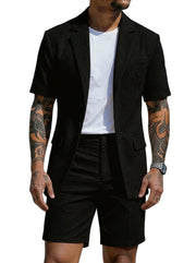 Herren Kurzarm-Blazer und Shorts Set mit Strukturmuster