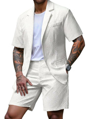 Herren Kurzarm-Blazer und Shorts Set mit Strukturmuster