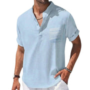 Herren Kurzarm Henley Hemd mit Stehkragen und Brusttasche