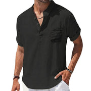 Herren Kurzarm Henley Hemd mit Stehkragen und Brusttasche