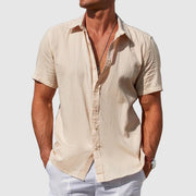 Moritz | Herren Kurzarm Leinen Hemd Knopfverschluss Regular-Fit
