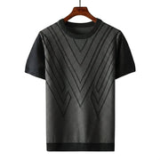 Herren Kurzarm Strickoberteil mit geometrischem V Muster