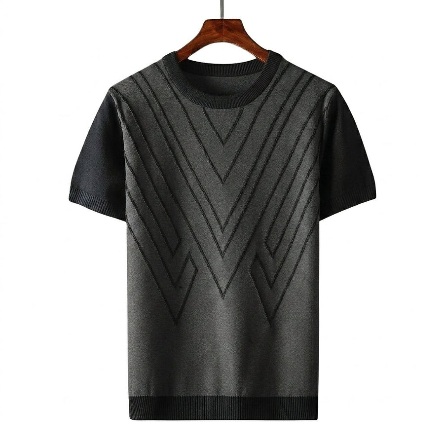 Herren Kurzarm Strickoberteil mit geometrischem V Muster