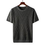 Herren Kurzarm Strickoberteil mit geometrischem V Muster