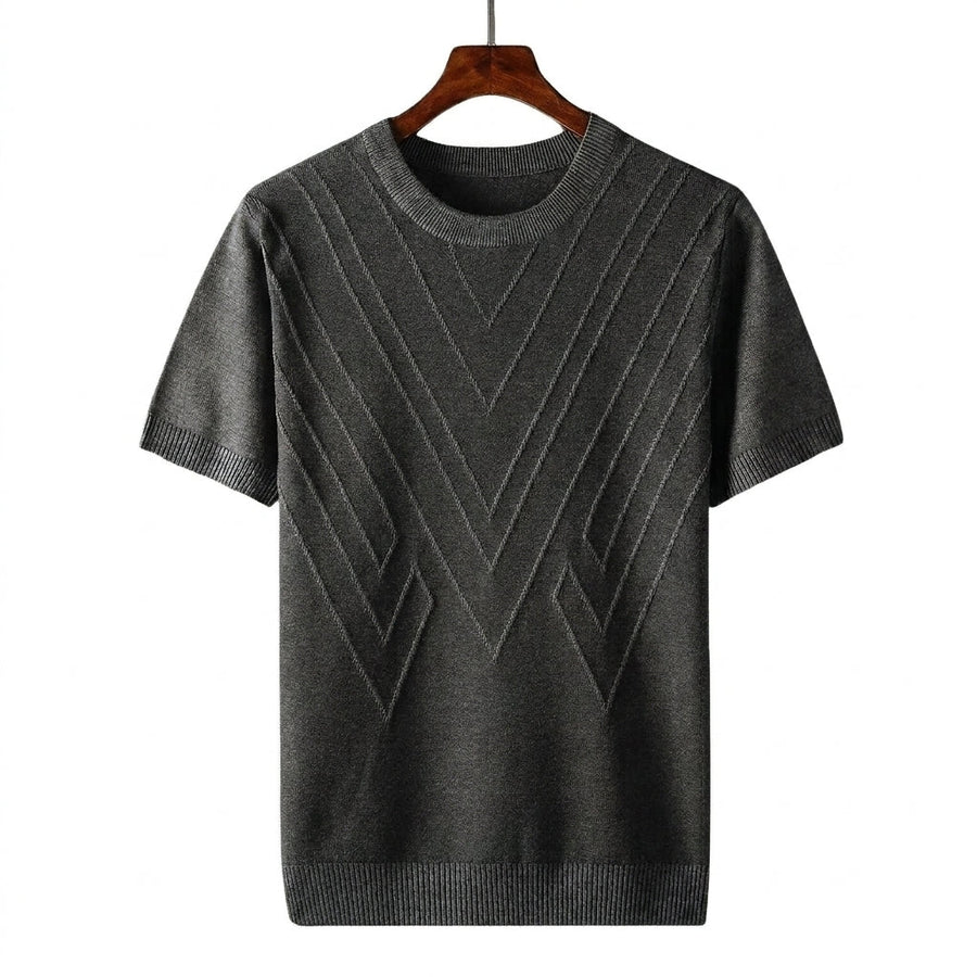Herren Kurzarm Strickoberteil mit geometrischem V Muster