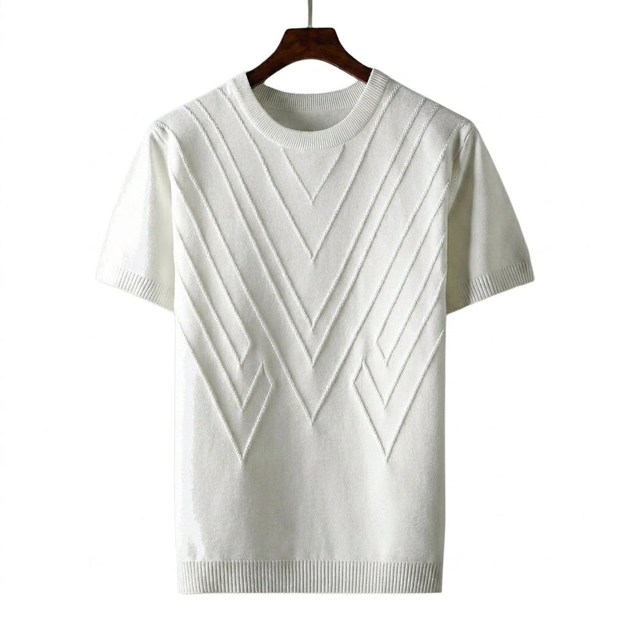 Herren Kurzarm Strickoberteil mit geometrischem V Muster