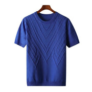 Herren Kurzarm Strickoberteil mit geometrischem V Muster