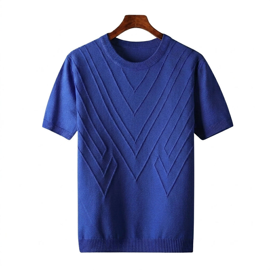 Herren Kurzarm Strickoberteil mit geometrischem V Muster