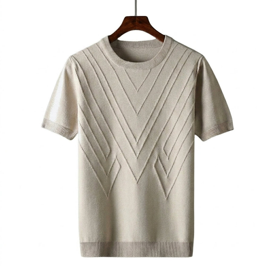 Herren Kurzarm Strickoberteil mit geometrischem V Muster