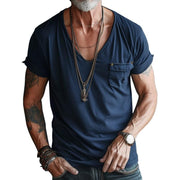 Herren Kurzarm T-Shirt mit V-Ausschnitt und Brusttasche