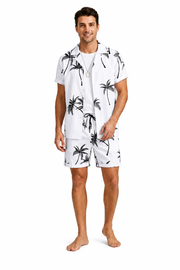 Herren Kurzarmhemd- und Shorts-Set mit Palmenmuster
