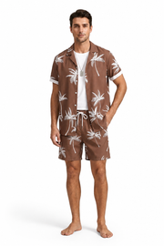 Herren Kurzarmhemd- und Shorts-Set mit Palmenmuster