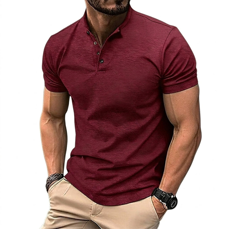 Herren-Kurzarmshirt mit Stehkragen und Knopfleiste