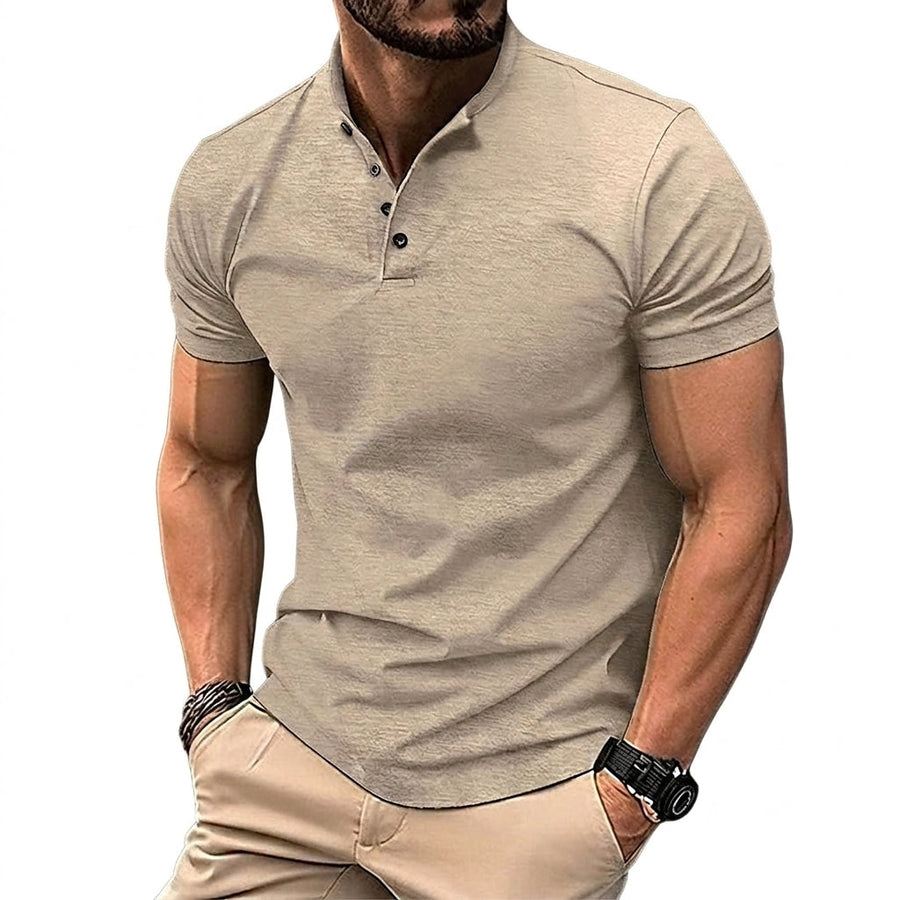 Herren-Kurzarmshirt mit Stehkragen und Knopfleiste