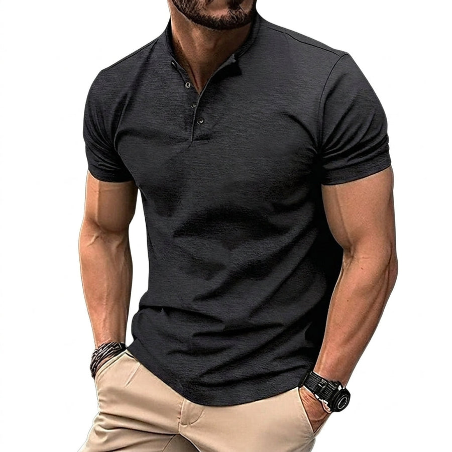 Herren-Kurzarmshirt mit Stehkragen und Knopfleiste